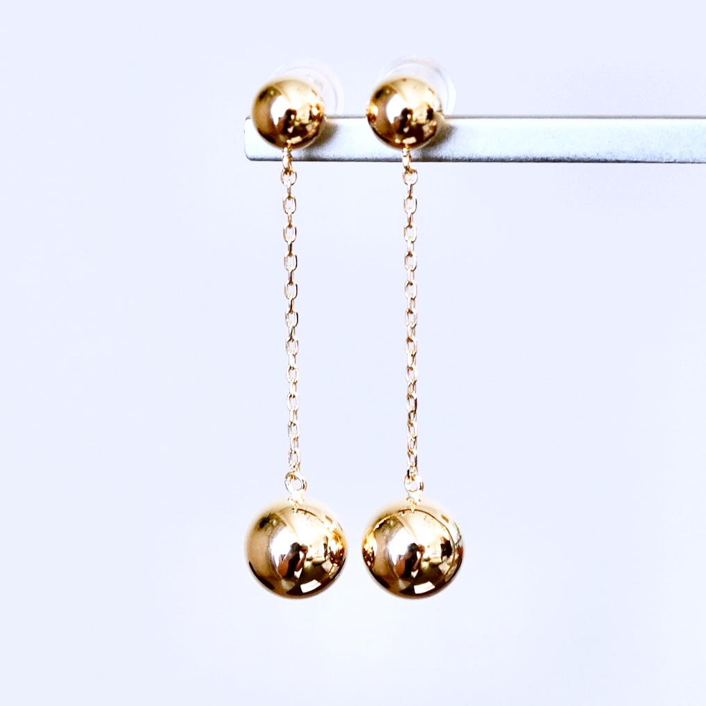 K18(18金) イエローゴールド 地金 ボール チェーン ピアス  保証書付 M912-1 242-025-b