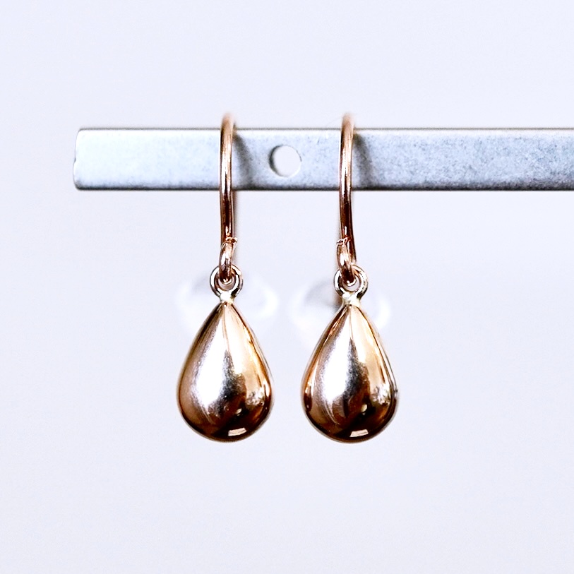 K18PG(18金) ローズゴールド 地金 雫  ピアス ティアドロップ ツユ形 フックタイプ シンプル  保証書付 KO-0067 242-028-c