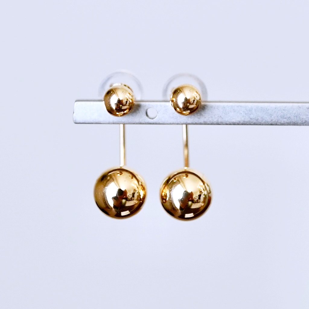 K18(18金) イエローゴールド おしゃれ 2way ボール ピアス 地金  (直径4mm7mm) 保証書付 M1011 242-031