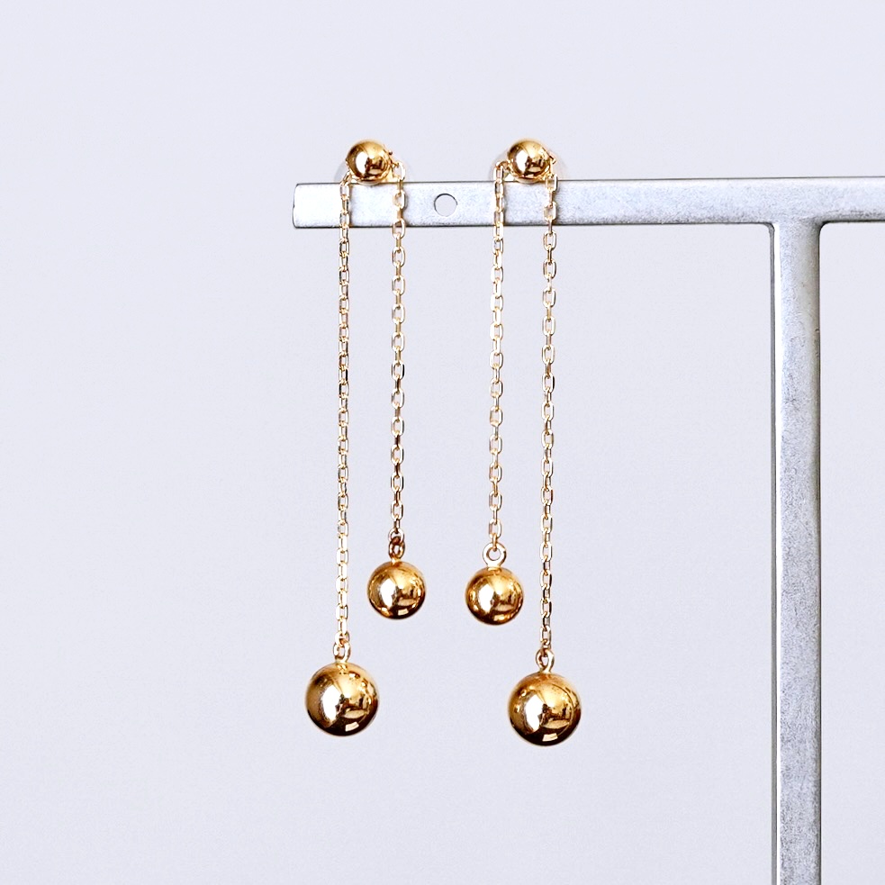 K18(18金) イエローゴールド おしゃれ 長さ調節 技あり ボール チェーン ピアス 地金  (直径3mm4mm 5mm) 保証書付 M1237-1 242-032