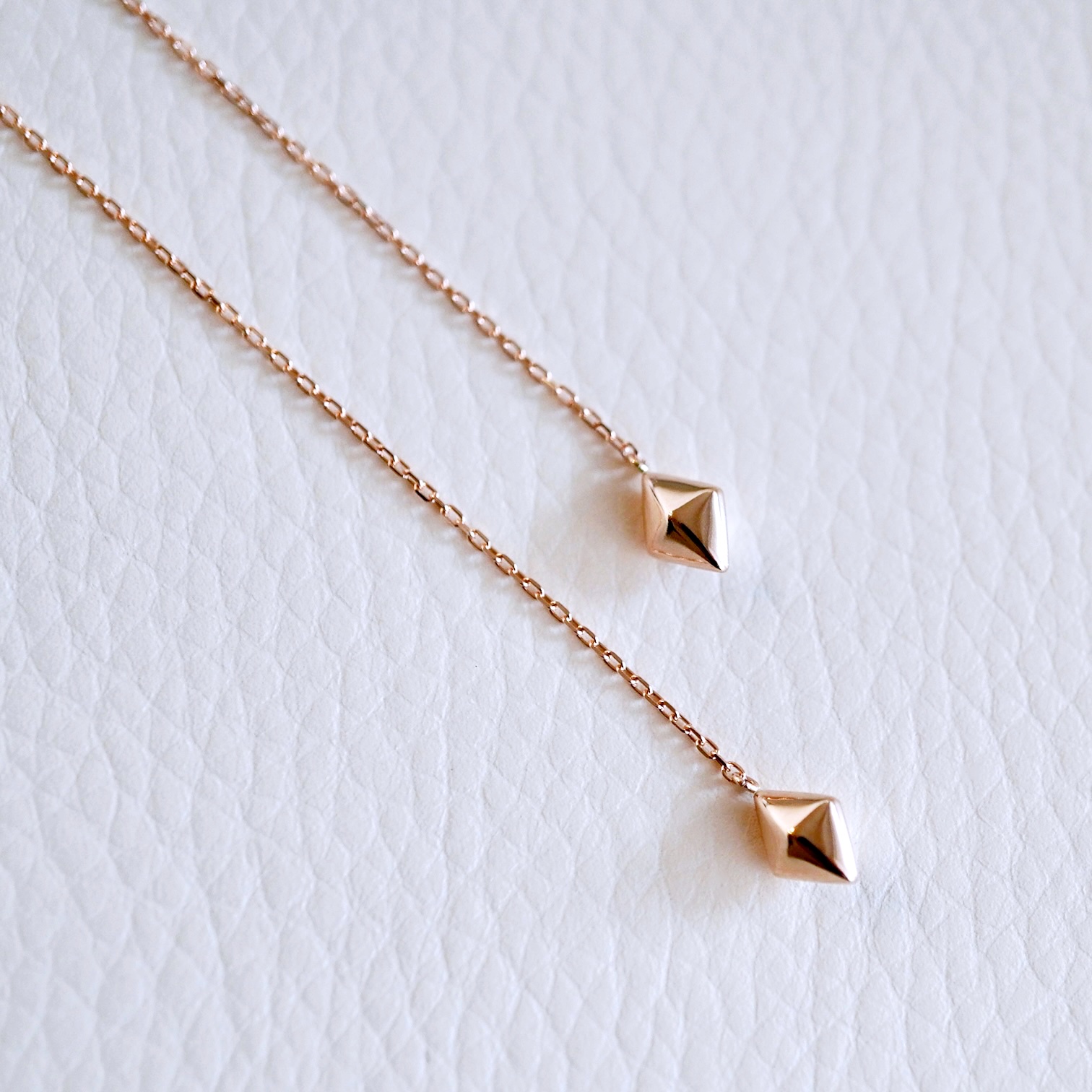 K18PG(18金) ローズゴールド 地金 菱形 チェーン ピアス シンプル  保証書付 KO-0071 242-035-c