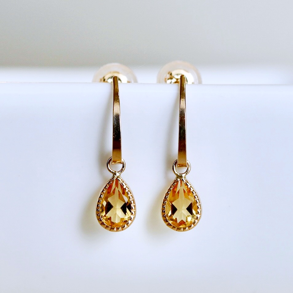 K10YG(10金) イエローゴールド 揺れる シトリン アンティーク ピアス  保証書付 SR-2223-1 242-043-b