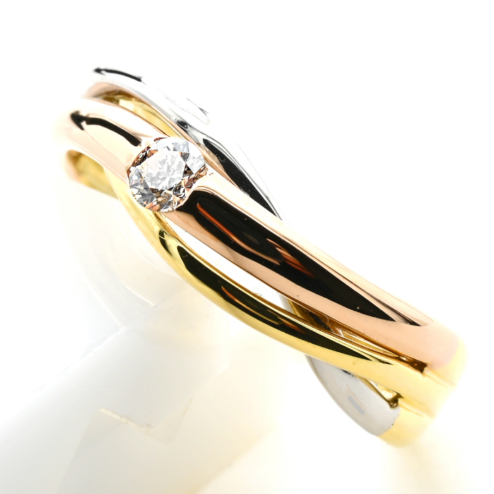 K18/PT　スリーカラーダイヤリング0.10CT　R3983DI-C 188-047