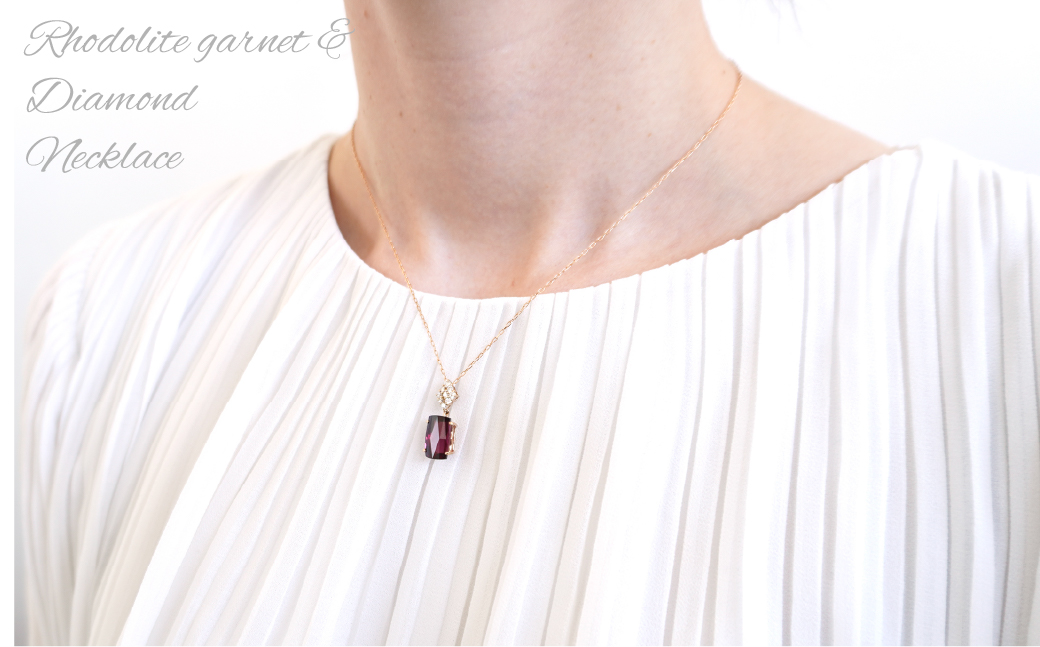 K18ピンクゴールド　スクエアロードライトガーネット　ダイヤ0.18ｃｔ　ネックレス（1点のみ）　管理番号280067 218-087|K18 ピンクゴールド ダイヤ ネックレス ガーネットK18 ピンクゴールド ダイヤ ネックレス ガーネットK18 ピンクゴールド ダイヤ ネックレス ガーネットK18 ピンクゴールド ダイヤ ネックレス ガーネットK18 ピンクゴールド ダイヤ ネックレス ガーネット|