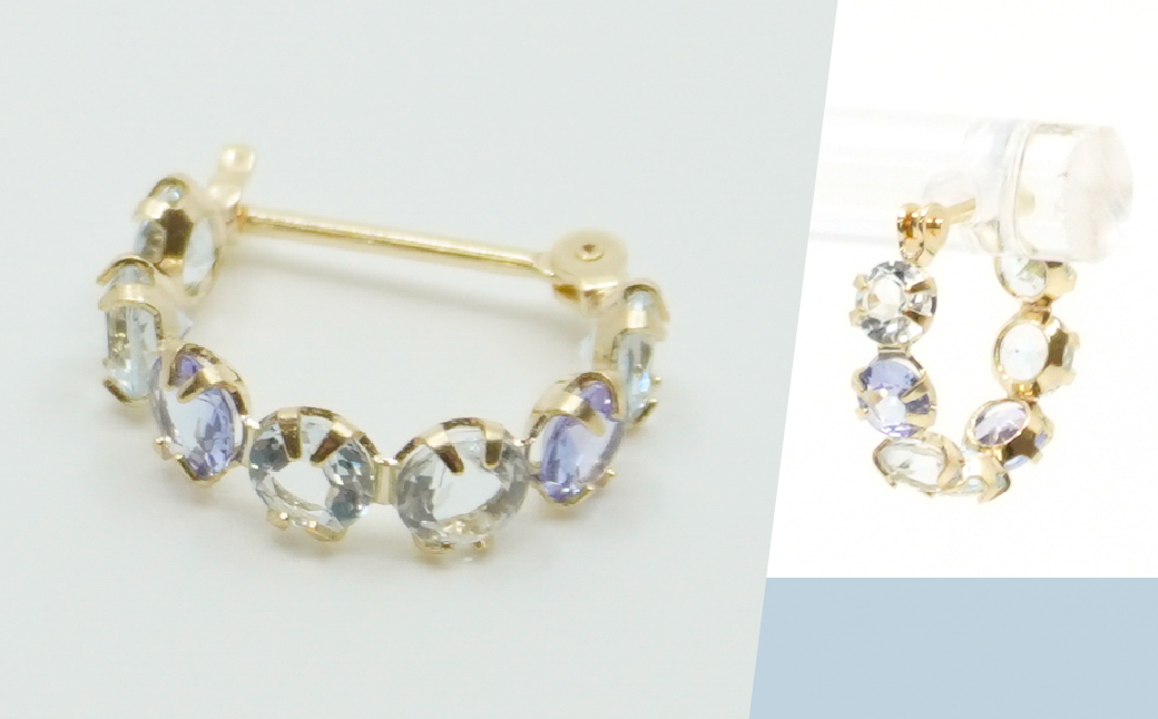 K18イエローゴールド　ブルー系マルチ　フープピアス 管理番号686523 218-106-BLU|K18 ピアス フープピアス ブルーK18 ピアス フープピアス ブルーK18 ピアス フープピアス ブルーK18 ピアス フープピアス ブルーK18 ピアス フープピアス ブルー|
