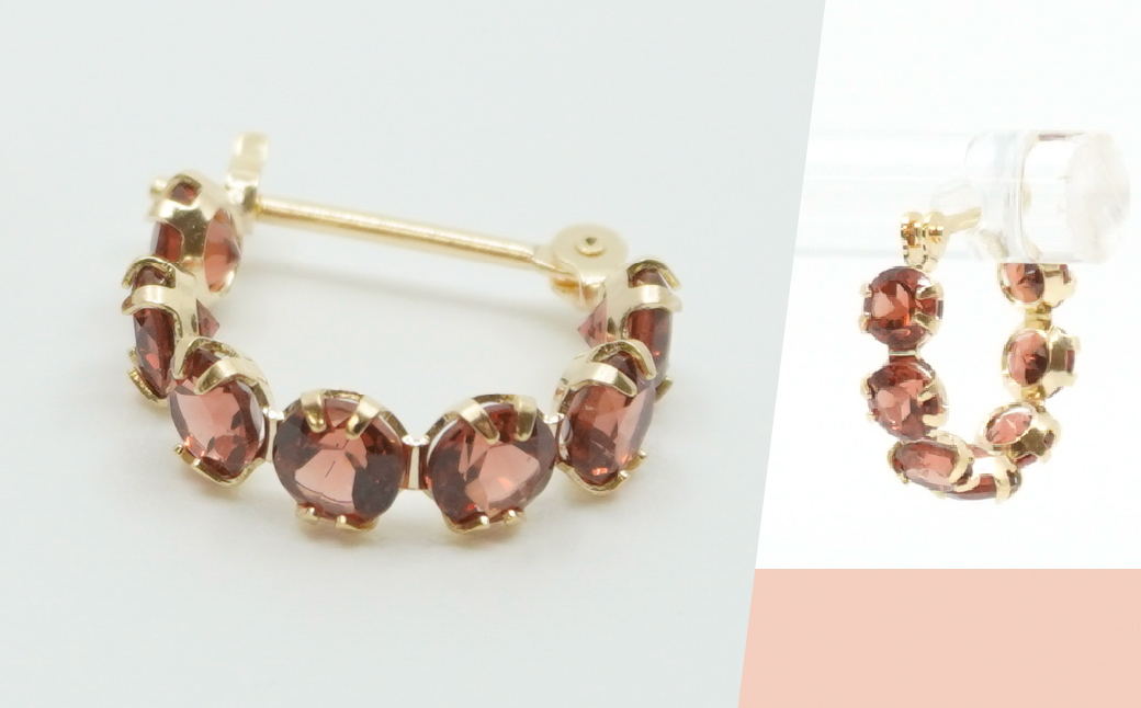 K18イエローゴールド　ガーネット　フープピアス 管理番号686518 218-106-GAR|K18 ピアス フープピアス ガーネットK18 ピアス フープピアス ガーネットK18 ピアス フープピアス ガーネットK18 ピアス フープピアス ガーネットK18 ピアス フープピアス ガーネット|