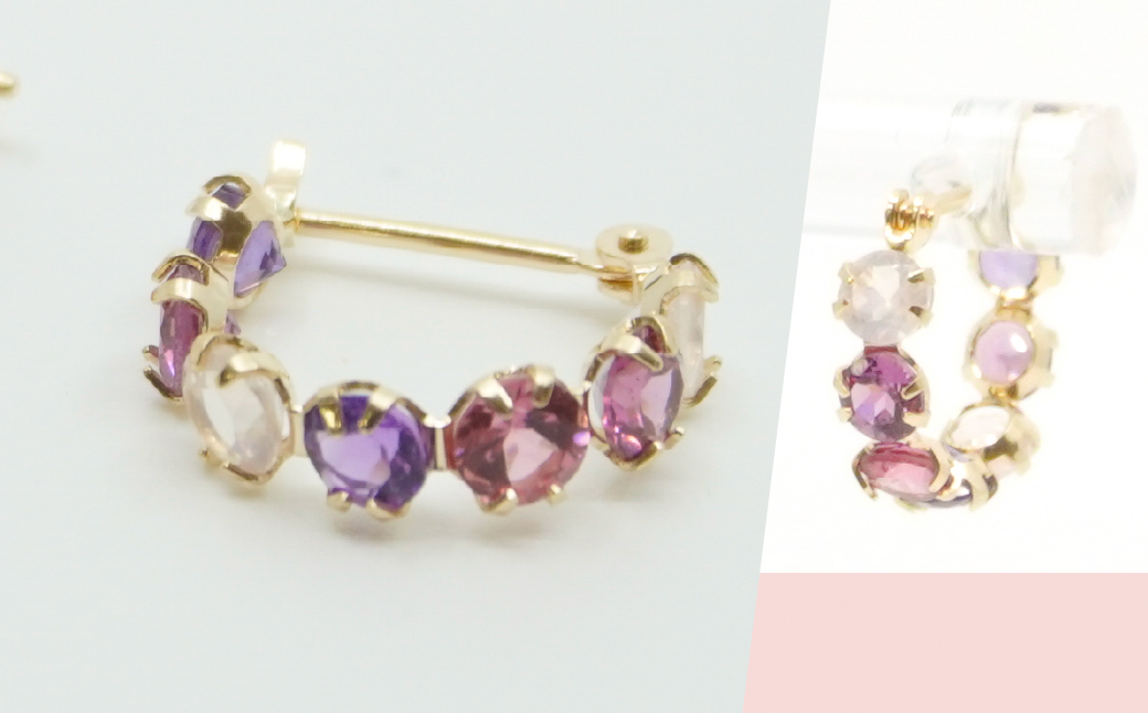 K18イエローゴールド　ピンク系マルチ　フープピアス 管理番号686524 218-106-PINK|K18 ピアス フープピアス ピンクK18 ピアス フープピアス ピンクK18 ピアス フープピアス ピンクK18 ピアス フープピアス ピンクK18 ピアス フープピアス ピンク|