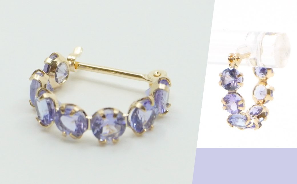 K18イエローゴールド　タンザナイト　フープピアス 管理番号686521 218-106-TANZ|K18 ピアス フープピアス タンザナイトK18 ピアス フープピアス タンザナイトK18 ピアス フープピアス タンザナイトK18 ピアス フープピアス タンザナイトK18 ピアス フープピアス タンザナイト|