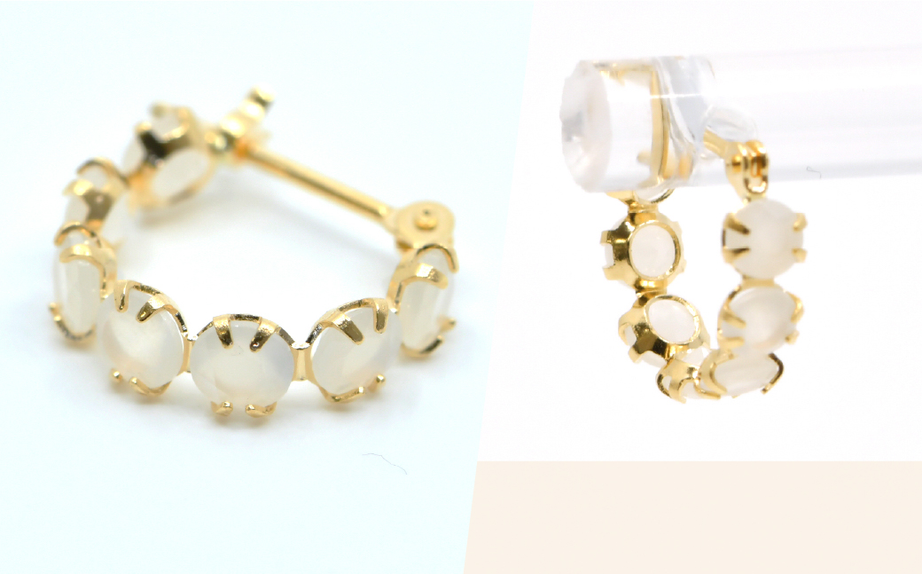 K18イエローゴールド　ムーンストーン　フープピアス管理番号686782 218-242-a