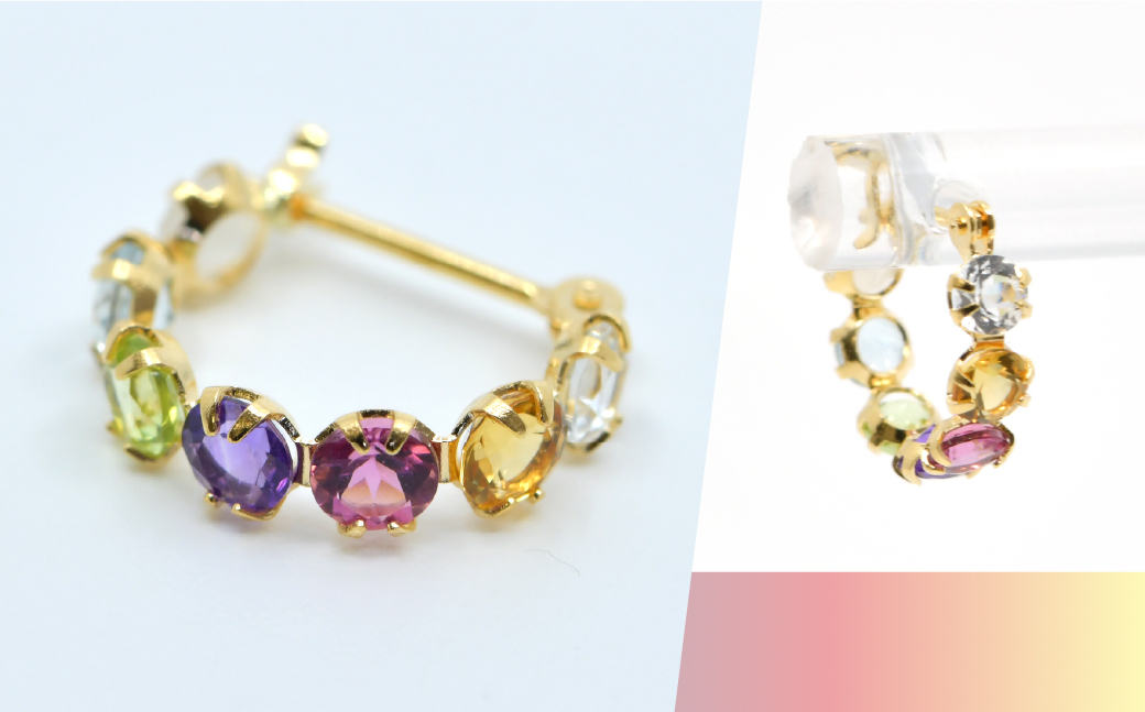 K18イエローゴールド　マルチカラー　フープピアス管理番号686783 218-242-c