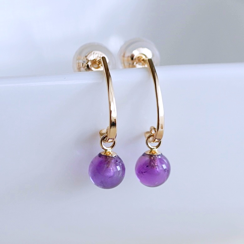 【ジュエリー】K10 イエローゴールド アメシスト 揺れる ピアス 保証書付 SR-2222 242-002-b