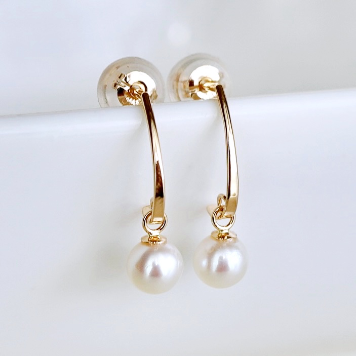 【ジュエリー】K10 イエローゴールド パール 揺れる ピアス 保証書付 SR-2222 242-002-c