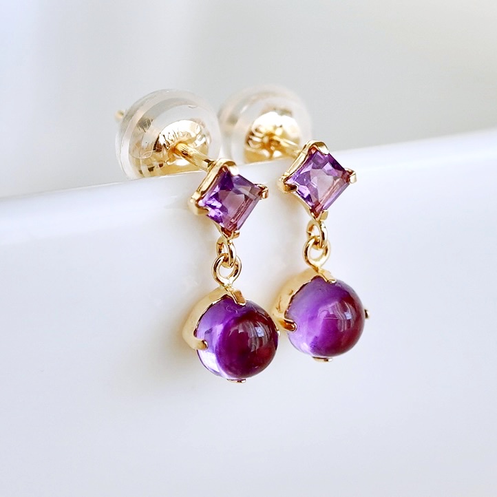 【ジュエリー】K10 イエローゴールド アメシスト 揺れる ピアス 保証書付 SR-2012 242-003-a
