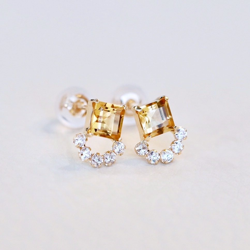 【ジュエリー】K10 イエローゴールド シトリン ピアス 保証書付 SMK-5220 242-004-c