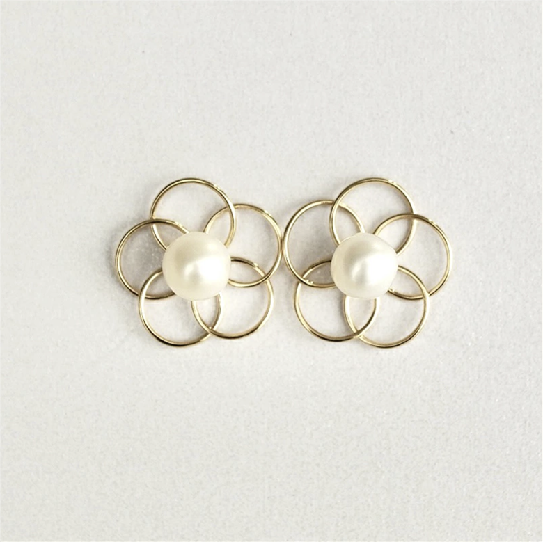 【ジュエリー】K10 イエローゴールド パール 真珠 フラワー ピアス 保証書付 SE-1858 242-012