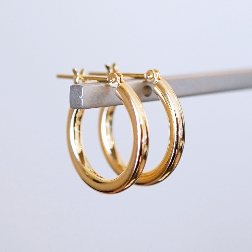 K18(18金) イエローゴールド 地金 フープ ピアス  (直径15mm)シンプル 保証書付 SMK-2x15 242-020-b