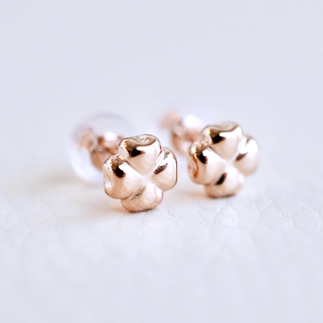 K18PG(18金) ローズゴールド 地金 クローバー ピアス シンプル 幸運 希望 幸福 愛情 健康 保証書付 KO-0063 242-021-c