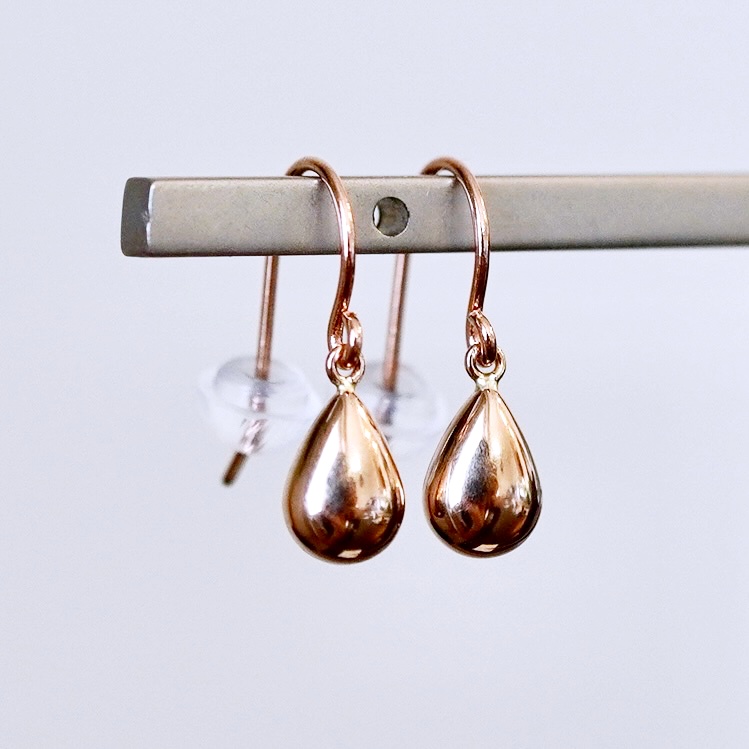 K18PG(18金) ローズゴールド 地金 雫  ピアス ティアドロップ ツユ形 フックタイプ シンプル  保証書付 KO-0067 242-028-c
