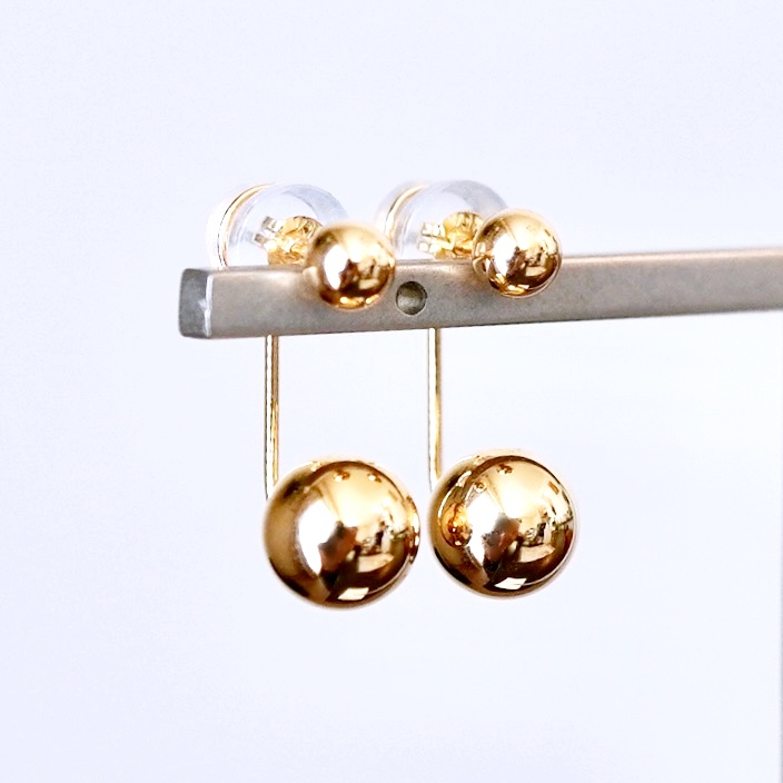 K18(18金) イエローゴールド おしゃれ 2way ボール ピアス 地金  (直径4mm7mm) 保証書付 M1011 242-031