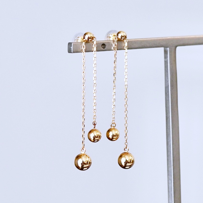 K18(18金) イエローゴールド おしゃれ 長さ調節 技あり ボール チェーン ピアス 地金  (直径3mm4mm 5mm) 保証書付 M1237-1 242-032