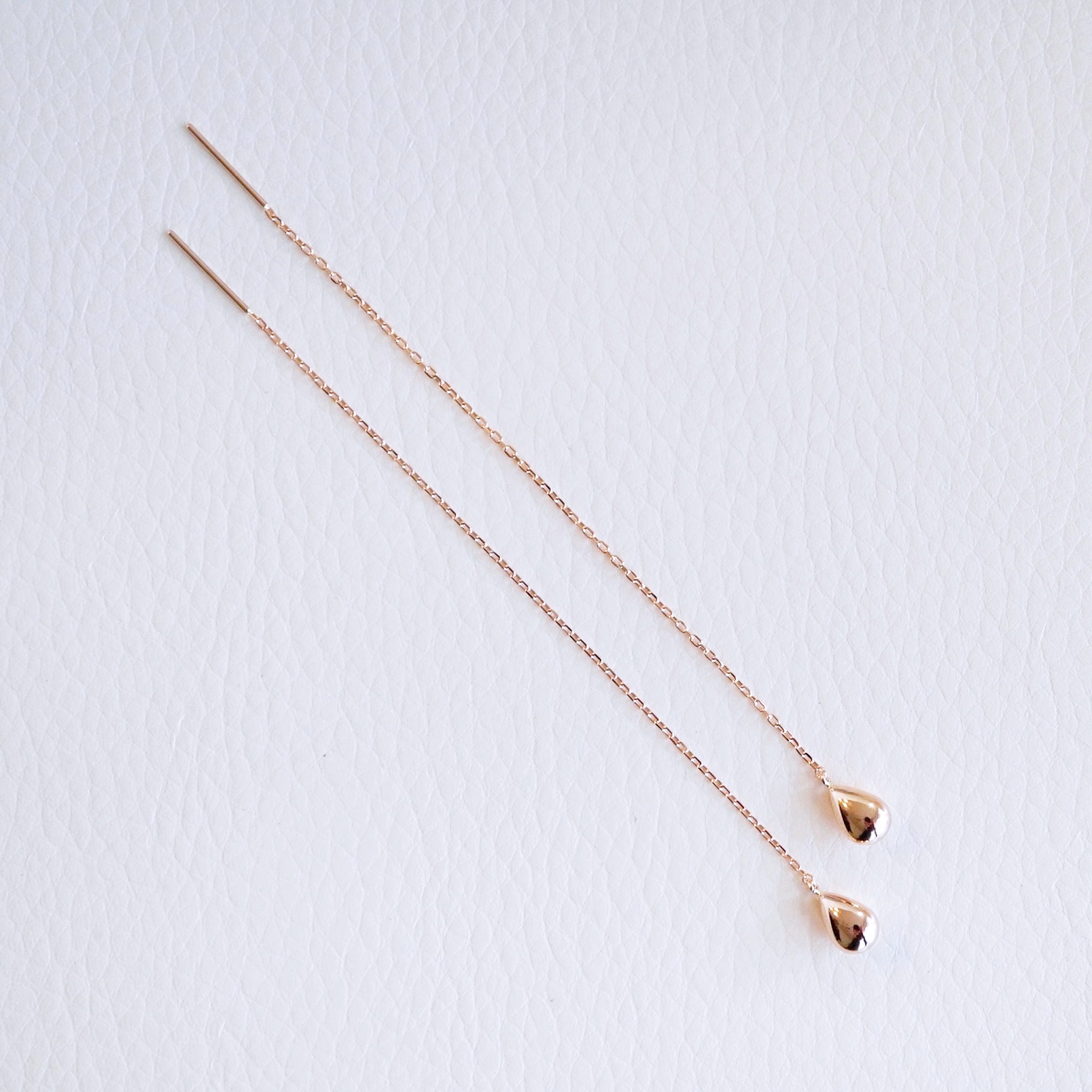 K18PG(18金) ローズゴールド 地金 雫 チェーン ピアス シンプル ツユ ティアドロップ 保証書付 KO-0070 242-034-c