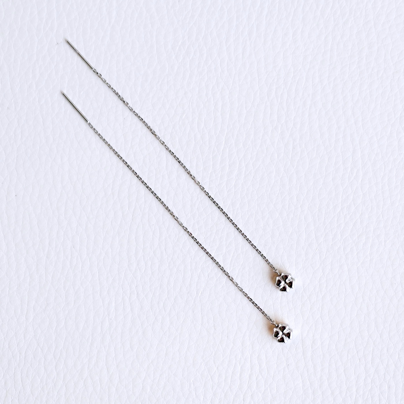 K18WG(18金) ホワイトゴールド 地金 クローバー チェーン ピアス シンプル 幸運 希望 幸福 愛情 健康 保証書付 KO-0072 242-036-b