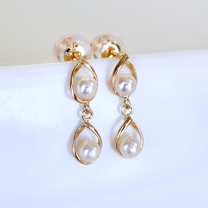 K10YG(10金) イエローゴールド 揺れる ベビーパール ピアス (5mm)  保証書付 2126 242-041