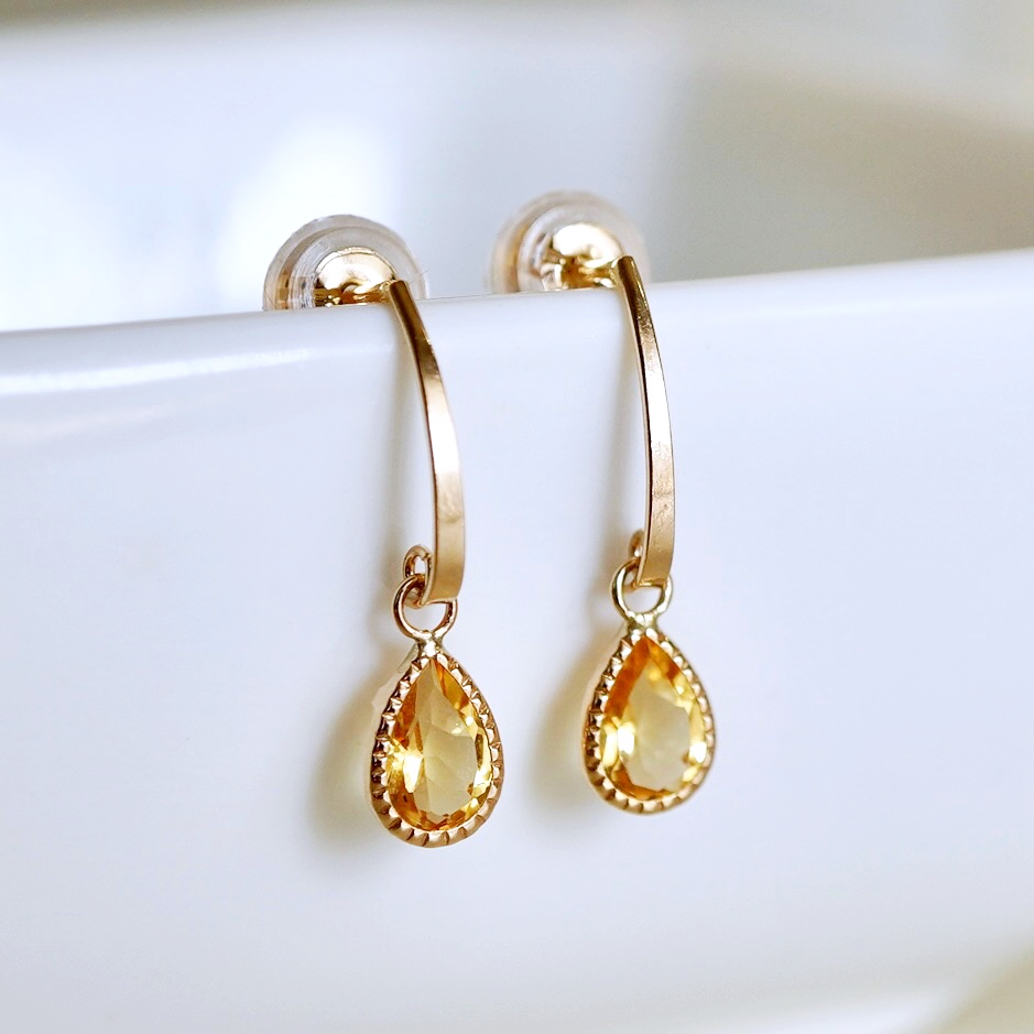 K10YG(10金) イエローゴールド 揺れる シトリン アンティーク ピアス  保証書付 SR-2223-1 242-043-b