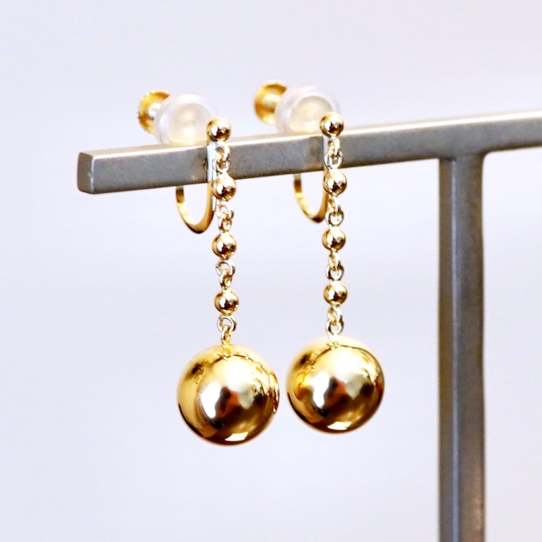 K18(18金) イエローゴールド ボール チェーン イヤリング 地金 中空(直径8mm)  保証書付 M1059ER 242-045