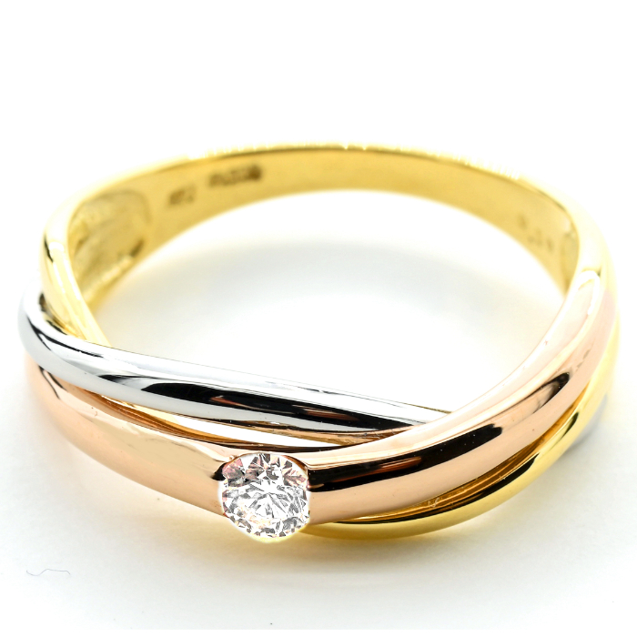 K18/PT　スリーカラーダイヤリング0.10CT　R3983DI-C 188-047