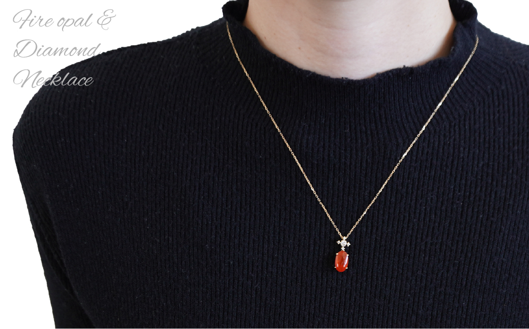 K18イエローゴールド　ファイヤーオパール　ダイヤ0.14ｃｔ　ネックレス（1点のみ）　管理番号290273 218-090|K18 イエローゴールド ダイヤ ネックレス オパールK18 イエローゴールド ダイヤ ネックレス オパールK18 イエローゴールド ダイヤ ネックレス オパールK18 イエローゴールド ダイヤ ネックレス オパールK18 イエローゴールド ダイヤ ネックレス オパール|