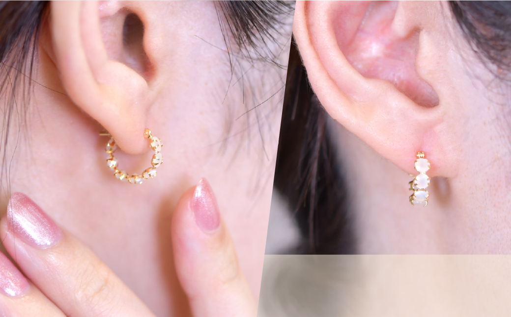 K18イエローゴールド　ムーンストーン　フープピアス管理番号686782 218-242-a