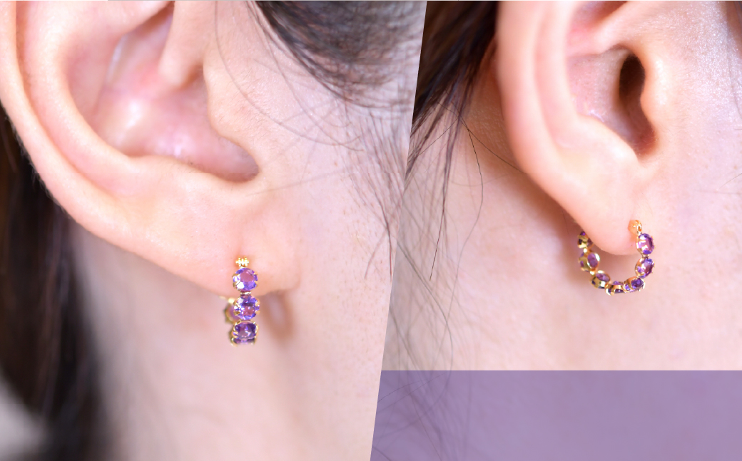 K18イエローゴールド　アメジスト　フープピアス管理番号686519 218-242-b