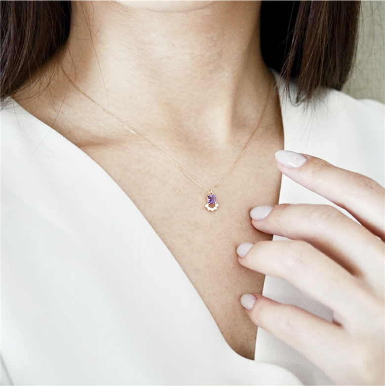 【ジュエリー】K10 イエローゴールド アメシスト ペンダント ネックレス 保証書付 SMK-5221 242-013-a