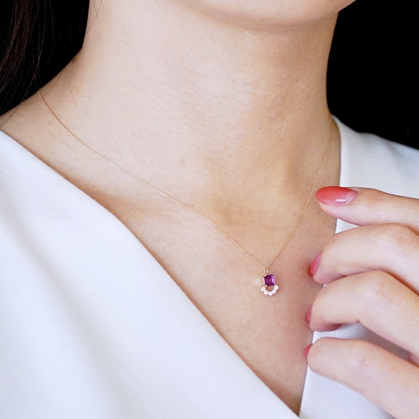 【ジュエリー】K10 イエローゴールド ロードライトガーネット ペンダント ネックレス 保証書付 SMK-5221 242-013-d