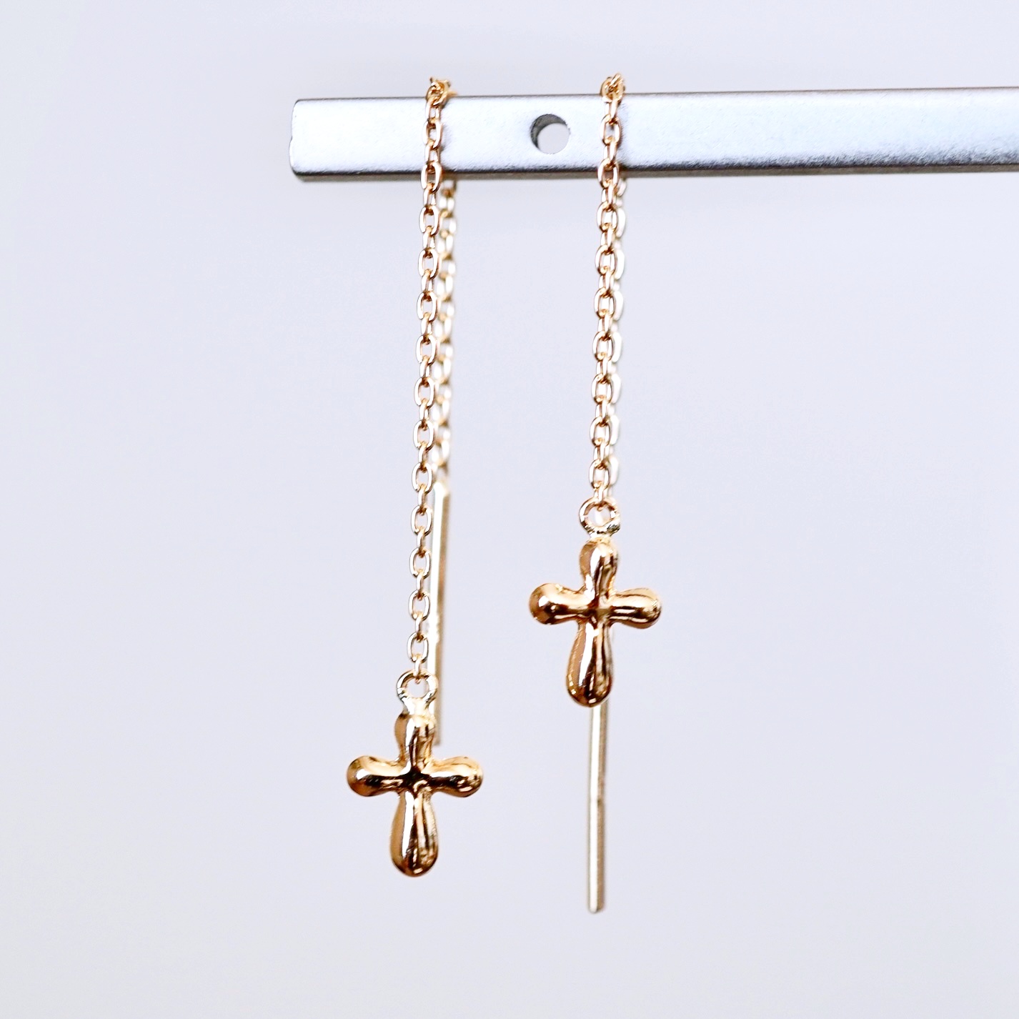 K18(18金) イエローゴールド 地金　クロス 十字架 チェーン ピアス 保証書付 SMK-5252 242-023-c