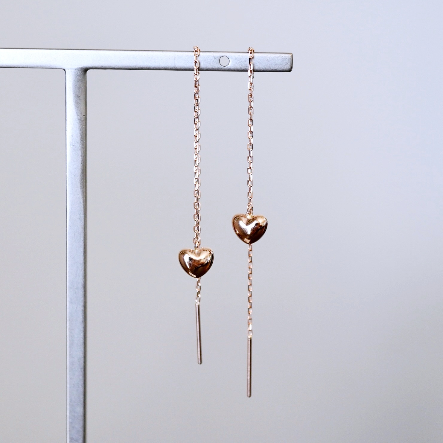 K18PG(18金) ローズゴールド 地金 ハート チェーン ピアス シンプル  保証書付 KO-0066 242-026-c