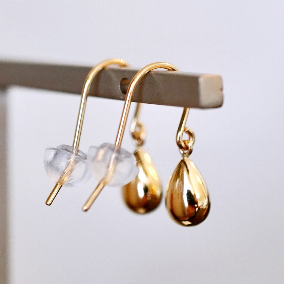 K18(18金) イエローゴールド 地金 雫  ピアス ティアドロップ ツユ形 フックタイプ シンプル  保証書付 KO-0067 242-028-a