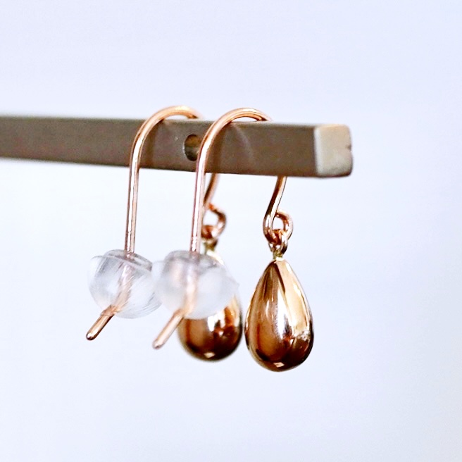 K18PG(18金) ローズゴールド 地金 雫  ピアス ティアドロップ ツユ形 フックタイプ シンプル  保証書付 KO-0067 242-028-c