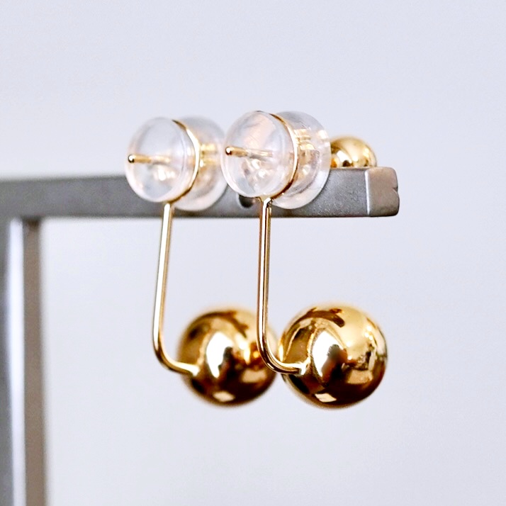 K18(18金) イエローゴールド おしゃれ 2way ボール ピアス 地金  (直径4mm7mm) 保証書付 M1011 242-031