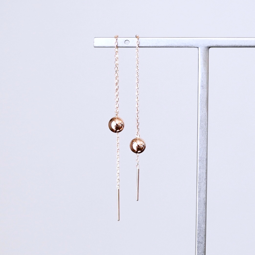 K18PG(18金) ローズゴールド 地金 ボール チェーン ピアス シンプル  保証書付 KO-0073 242-033-c