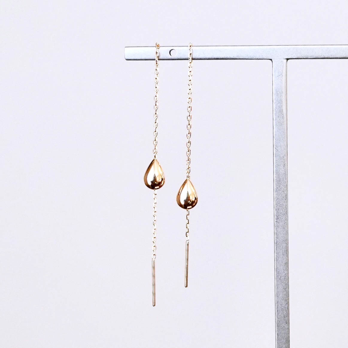 K18(18金) イエローゴールド 地金 雫 チェーン ピアス シンプル ツユ ティアドロップ 保証書付 KO-0070 242-034-a