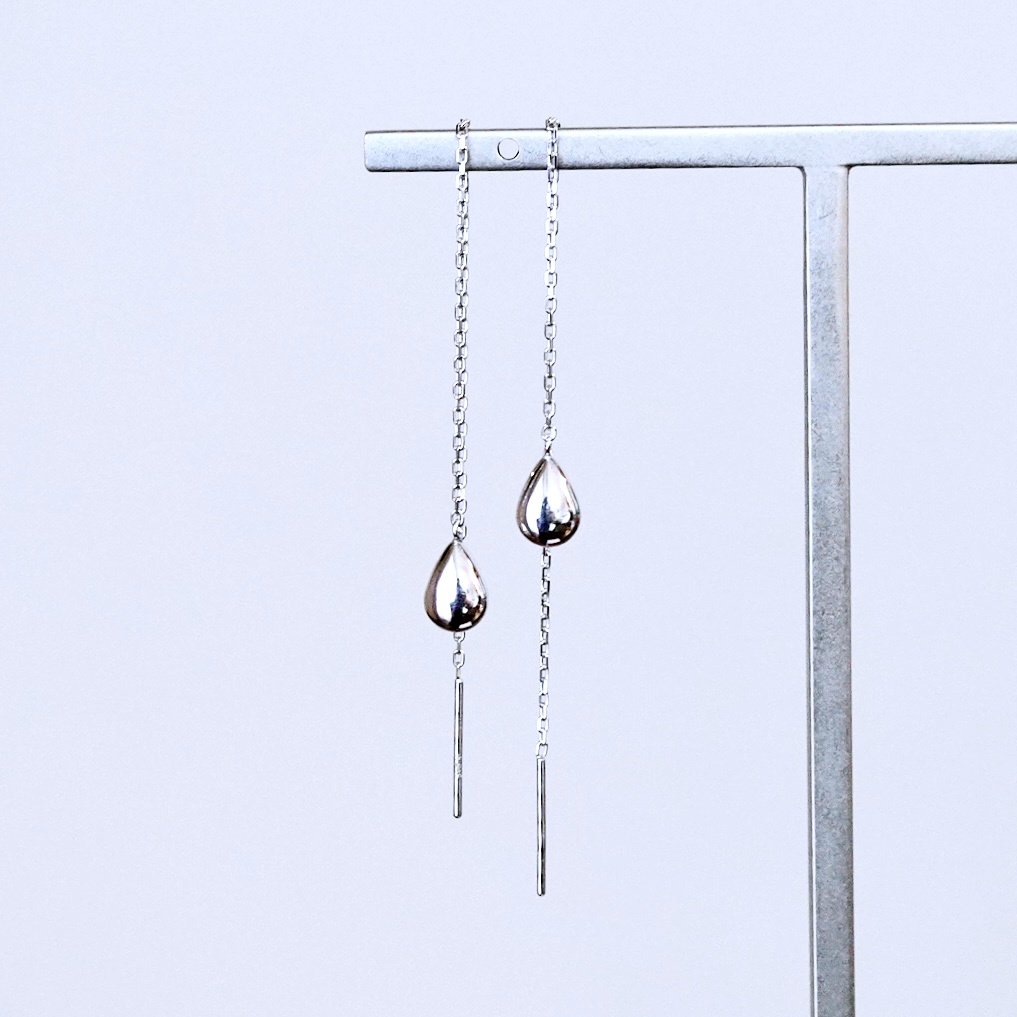 K18WG(18金) ホワイトゴールド 地金 雫 チェーン ピアス シンプル ツユ ティアドロップ 保証書付 KO-0070 242-034-b