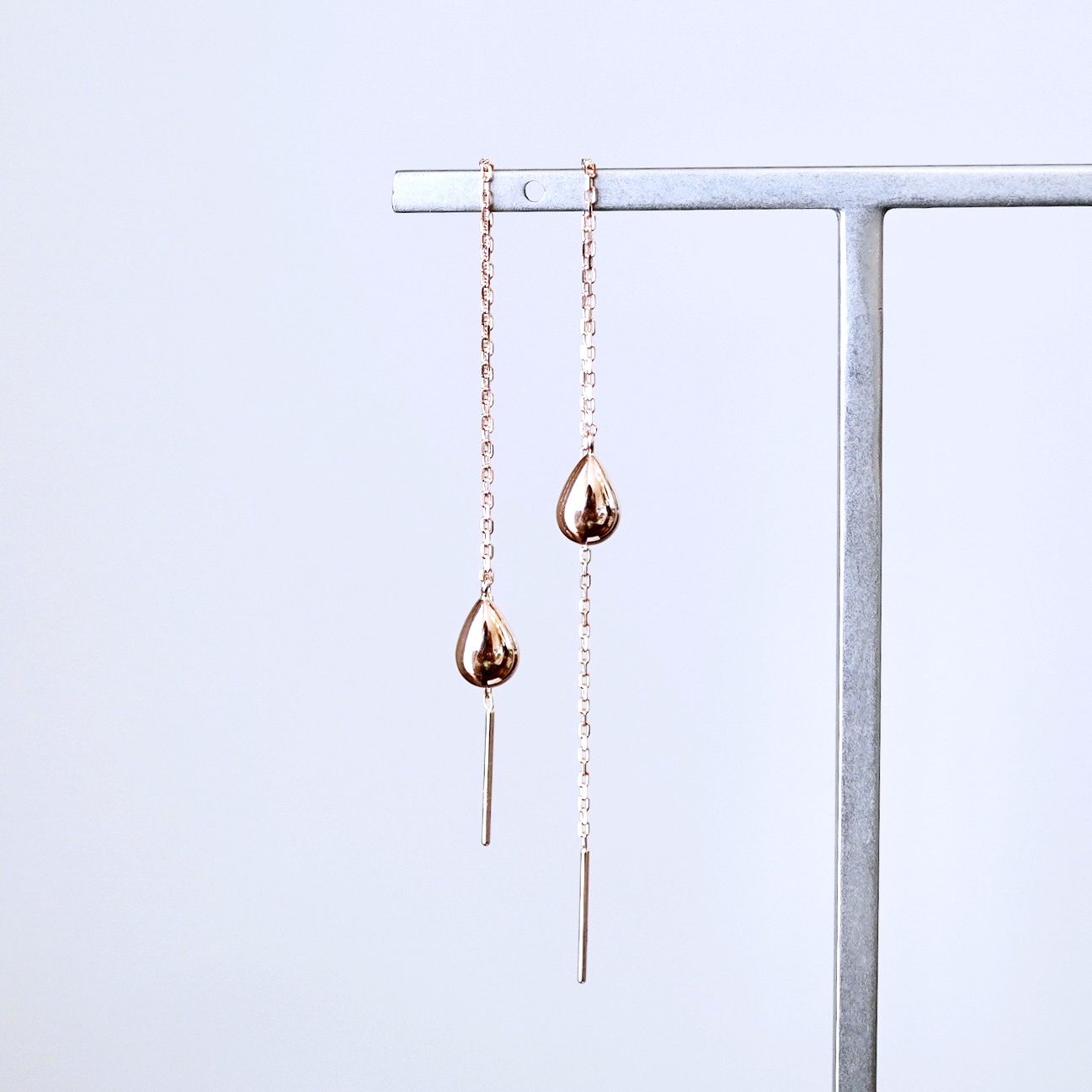 K18PG(18金) ローズゴールド 地金 雫 チェーン ピアス シンプル ツユ ティアドロップ 保証書付 KO-0070 242-034-c