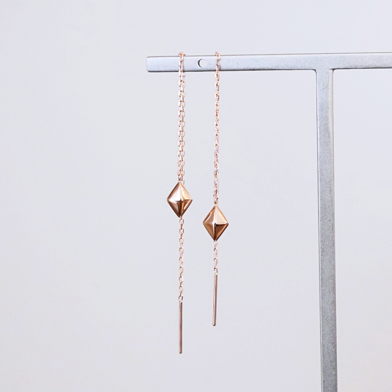 K18PG(18金) ローズゴールド 地金 菱形 チェーン ピアス シンプル  保証書付 KO-0071 242-035-c