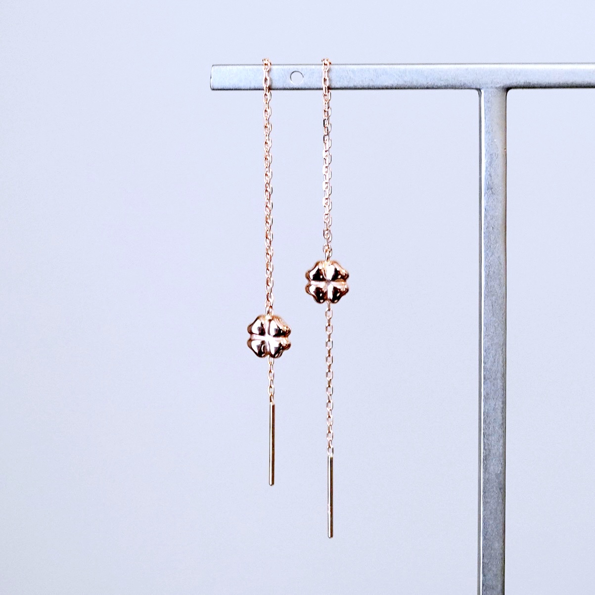 K18PG(18金) ローズゴールド 地金 クローバー チェーン ピアス シンプル 幸運 希望 幸福 愛情 健康 保証書付 KO-0072 242-036-c