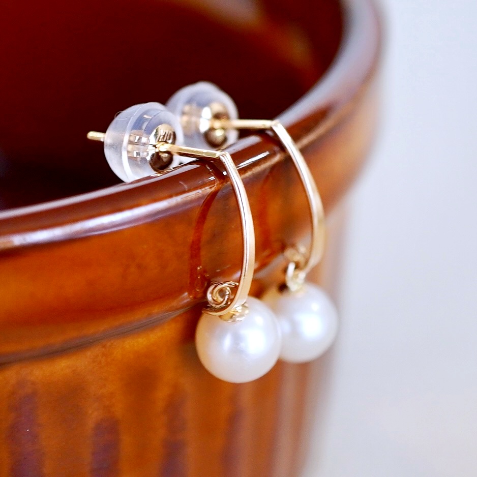 K10YG(10金) イエローゴールド 揺れる パール ピアス (5mm)  保証書付 SR-2222-1 242-042