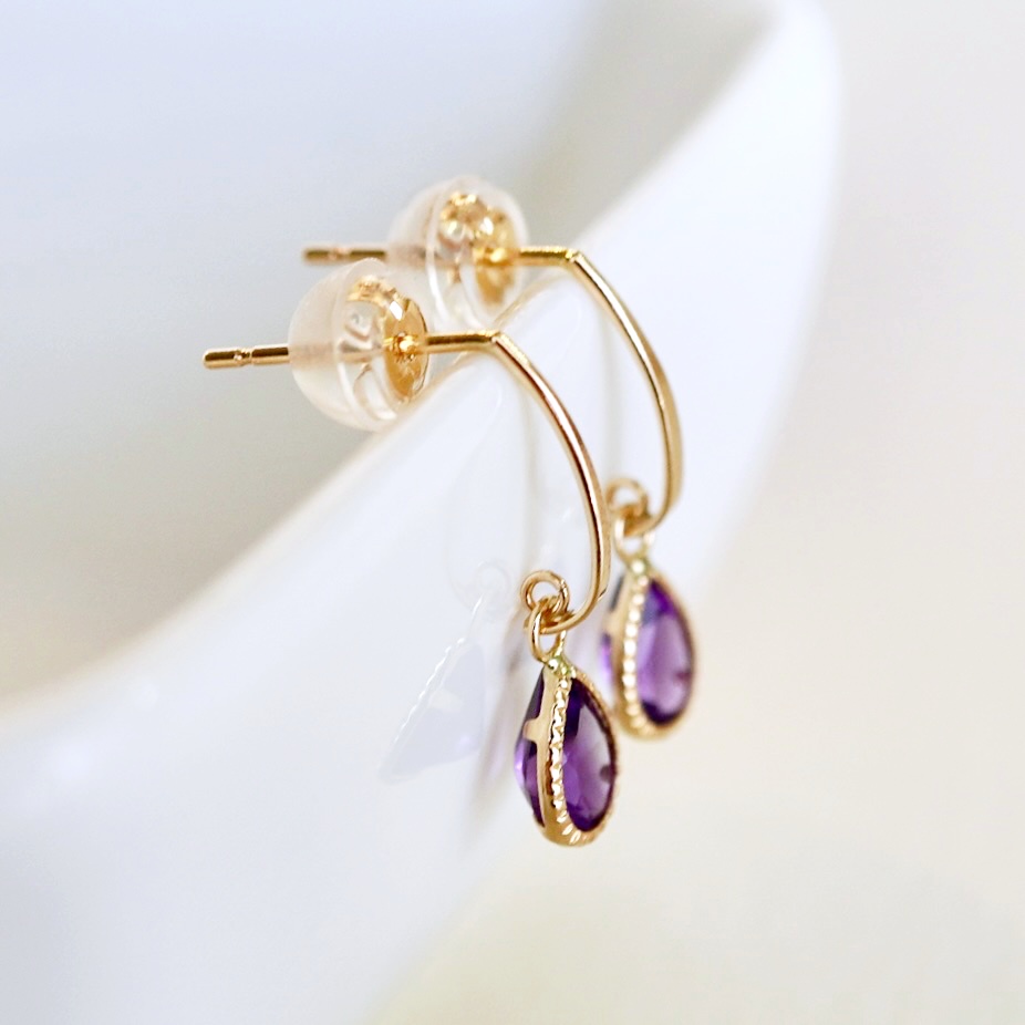 K10YG(10金) イエローゴールド 揺れる アメシスト アンティーク ピアス  保証書付 SR-2223-1 242-043-a