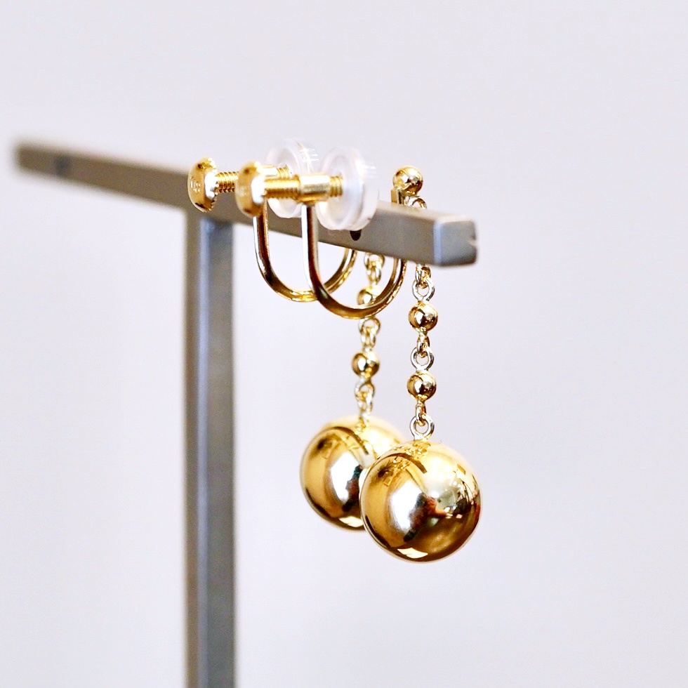 K18(18金) イエローゴールド ボール チェーン イヤリング 地金 中空(直径8mm)  保証書付 M1059ER 242-045