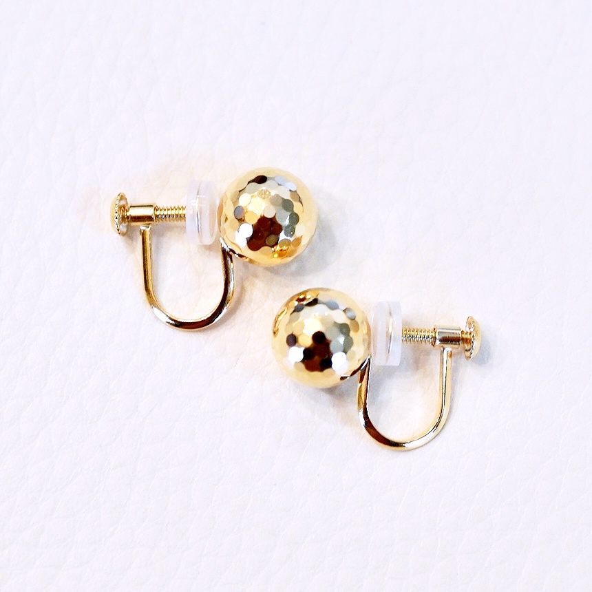 K18(18金) イエローゴールド ミラーボール イヤリング 地金 中空(直径8mm)  保証書付 M2180ER 242-048